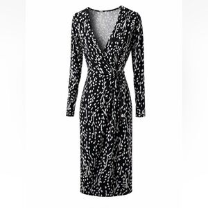 A New Day Black White Abstract Print Wrap Midi Dress  Size XL NWT